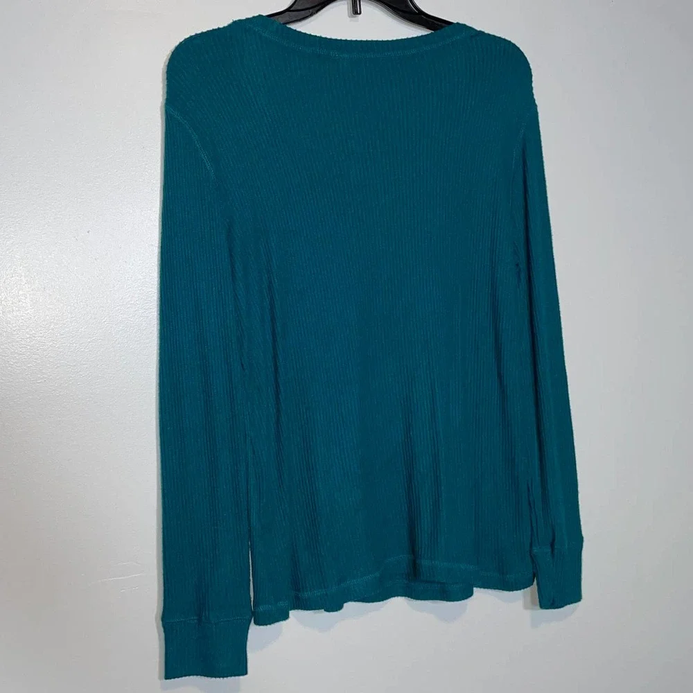 CHARTER CLUB Ribbed Henley Pajama Top teal evergreen, XS - Picture 4 of 12